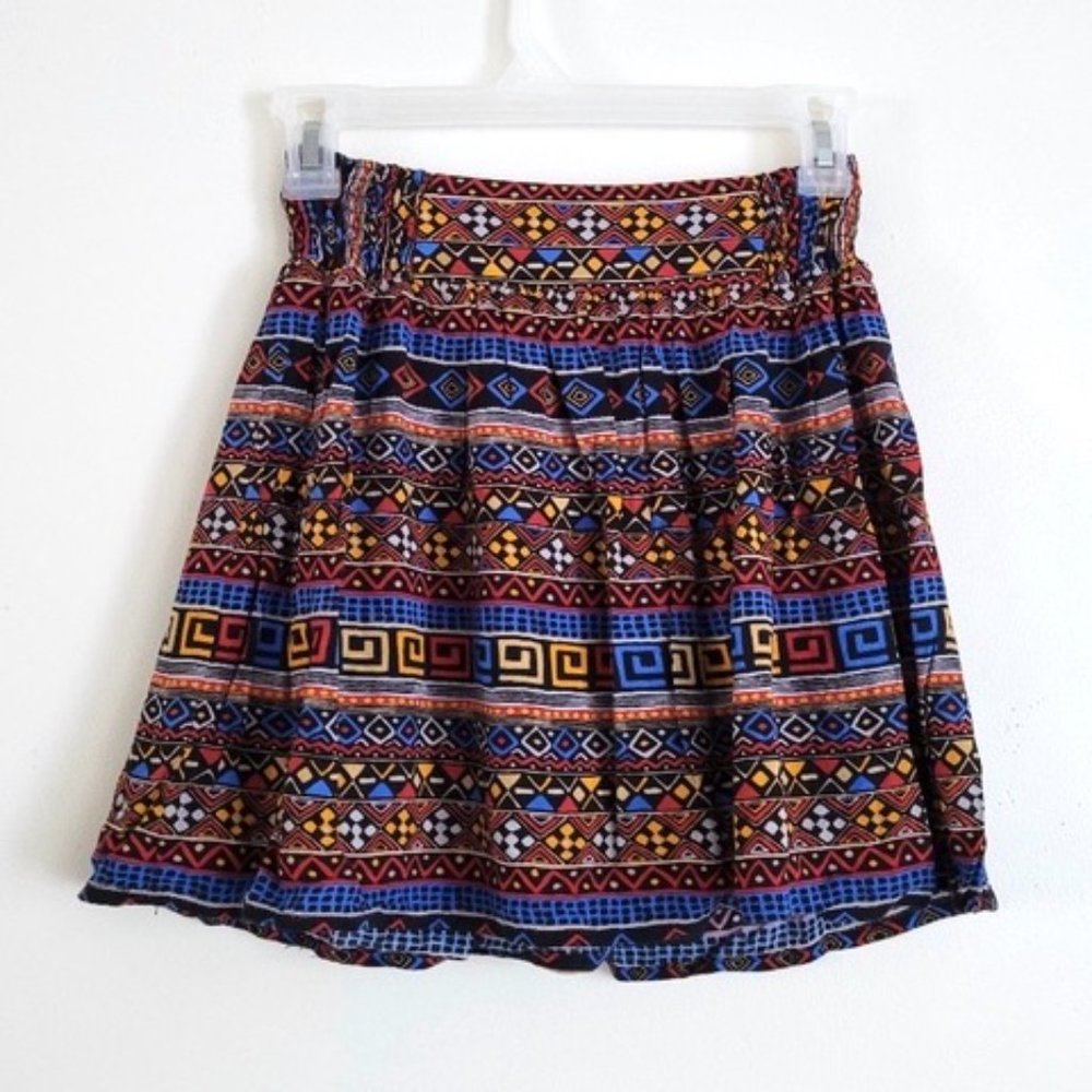 Forever 21 Southwestern Print Skater Skirt Mini Geometric Black Red‎ Blue Small